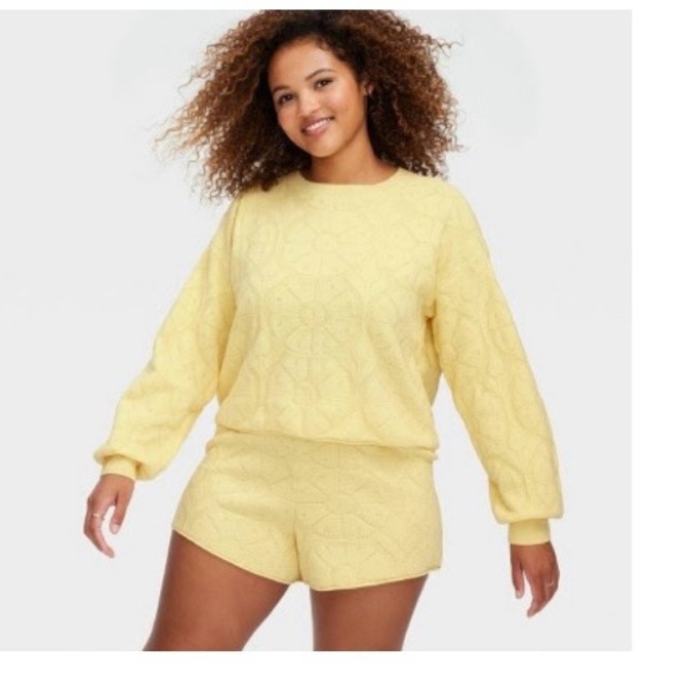 Cozy Knit Pullover & Short Set in Soft Yellow